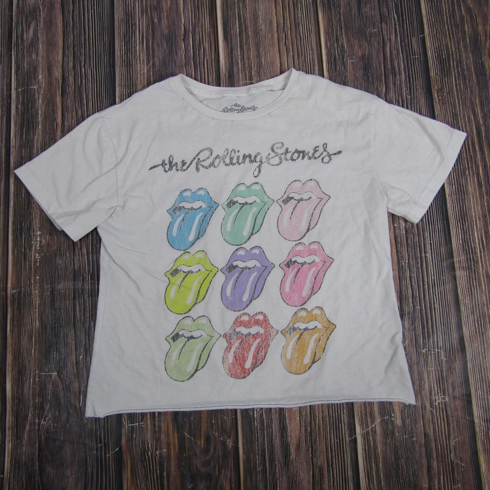 Rolling Stones Shirt Womens Medium Tongue Graphic Band Music Tee Cropped